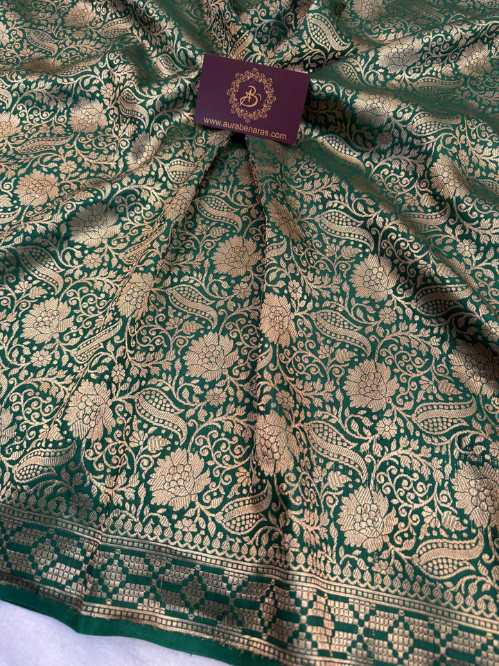 Bottle Green Pure Katan silk Handloom Banarasi Saree