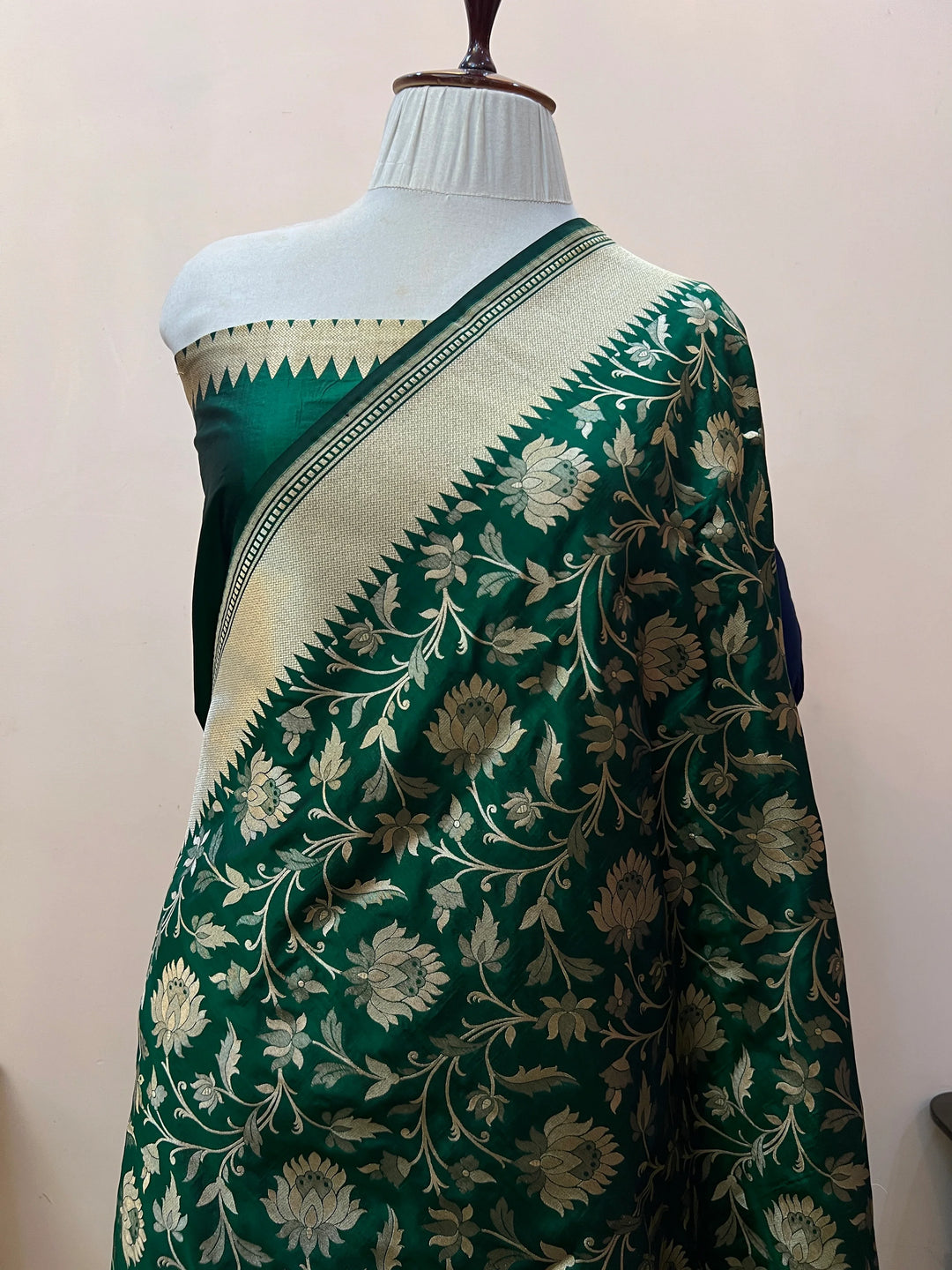 Bottle Green Pure Katan silk Handloom Banarasi Saree