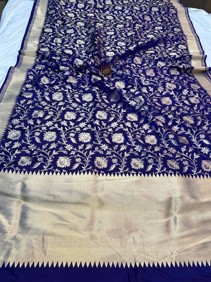 Royal Blue Pure Katan silk Handloom Banarasi Saree