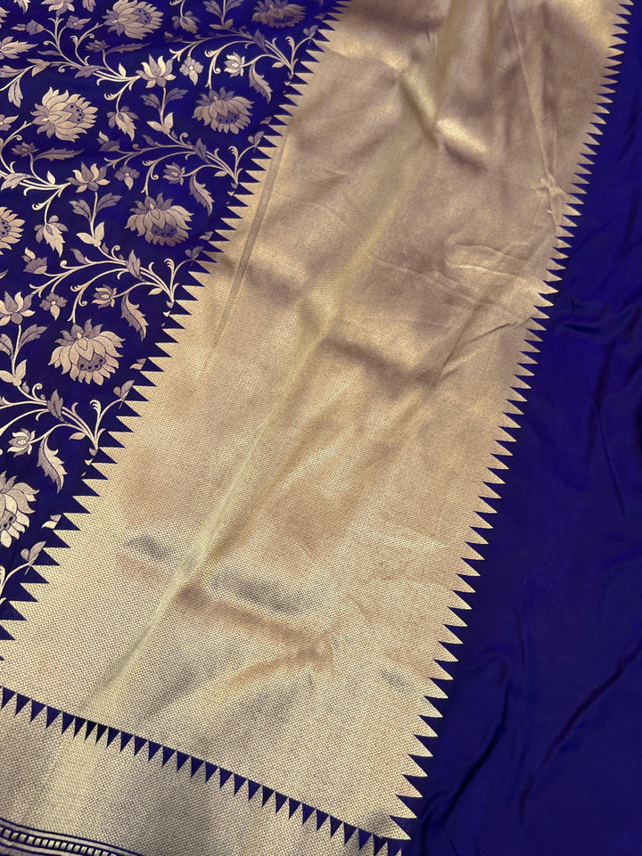 Royal Blue Pure Katan silk Handloom Banarasi Saree