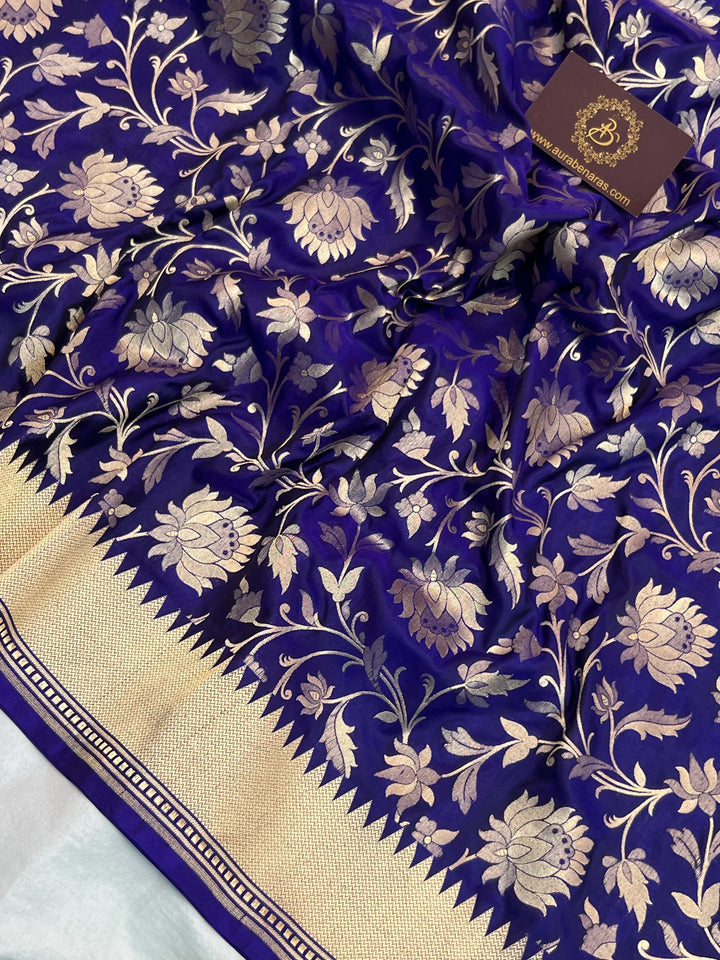 Royal Blue Pure Katan silk Handloom Banarasi Saree