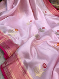 Baby Pink Pure Banarasi Handloom Silk Saree - Aura Benaras