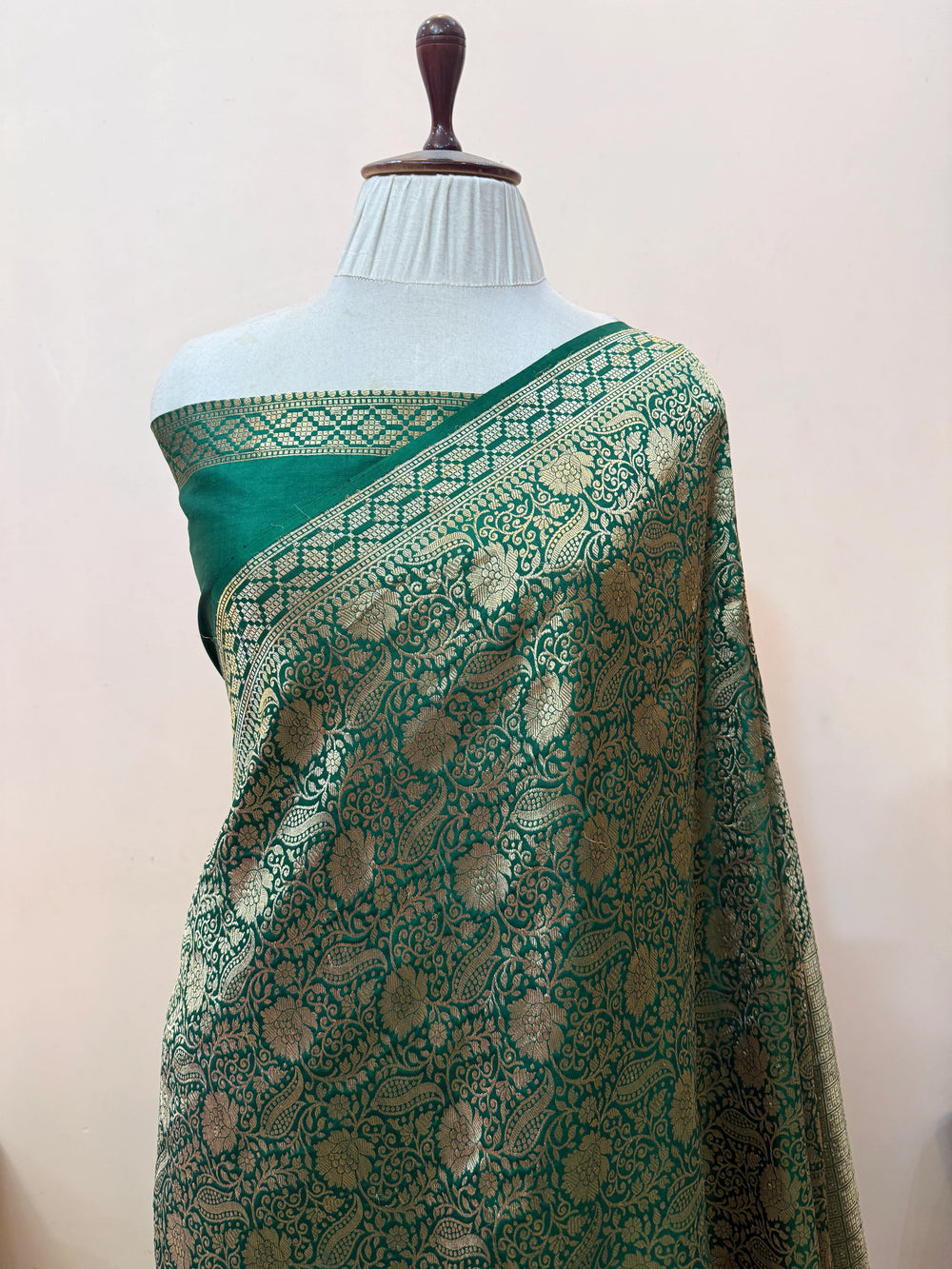 Bottle Green Pure Katan silk Handloom Banarasi Saree