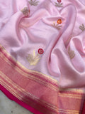 Baby Pink Pure Banarasi Handloom Silk Saree - Aura Benaras