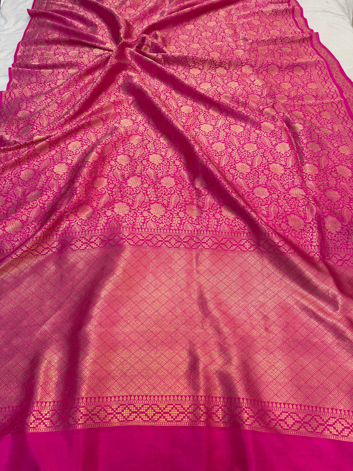 Rani Pink Pure Katan silk Handloom Banarasi Saree