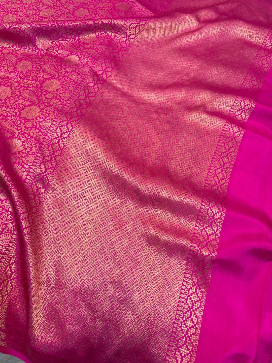 Rani Pink Pure Katan silk Handloom Banarasi Saree
