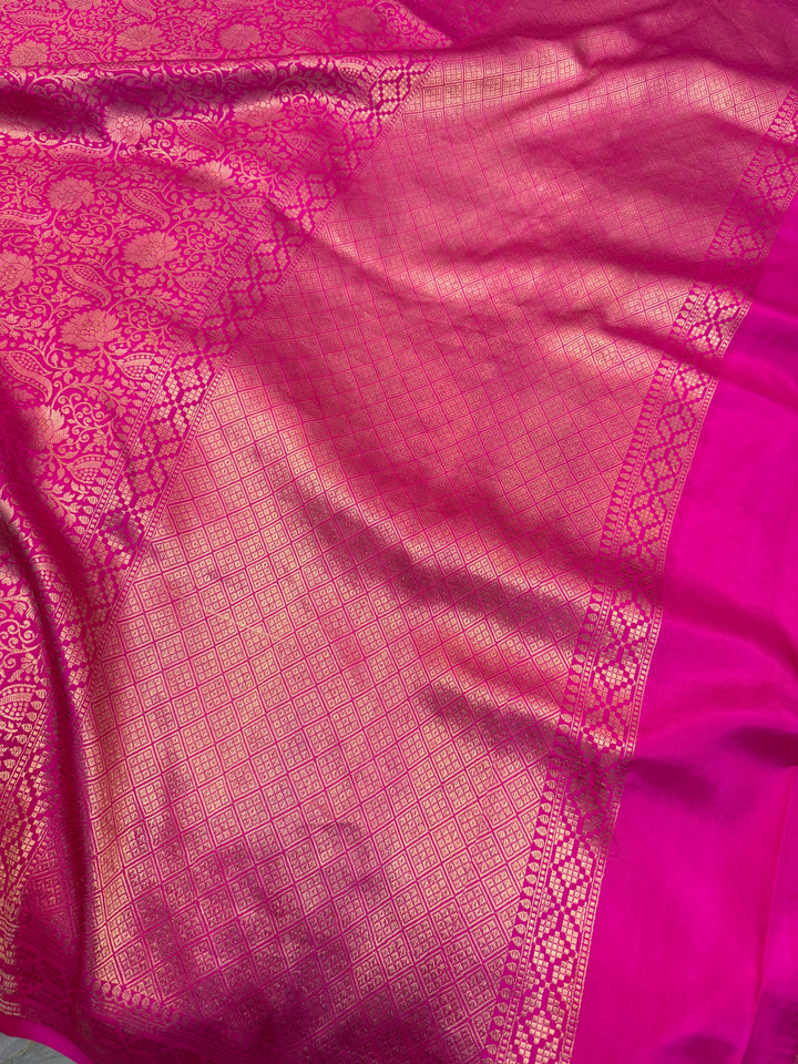 Rani Pink Pure Katan silk Handloom Banarasi Saree
