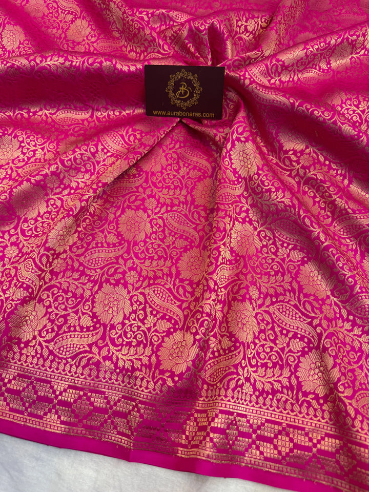 Rani Pink Pure Katan silk Handloom Banarasi Saree
