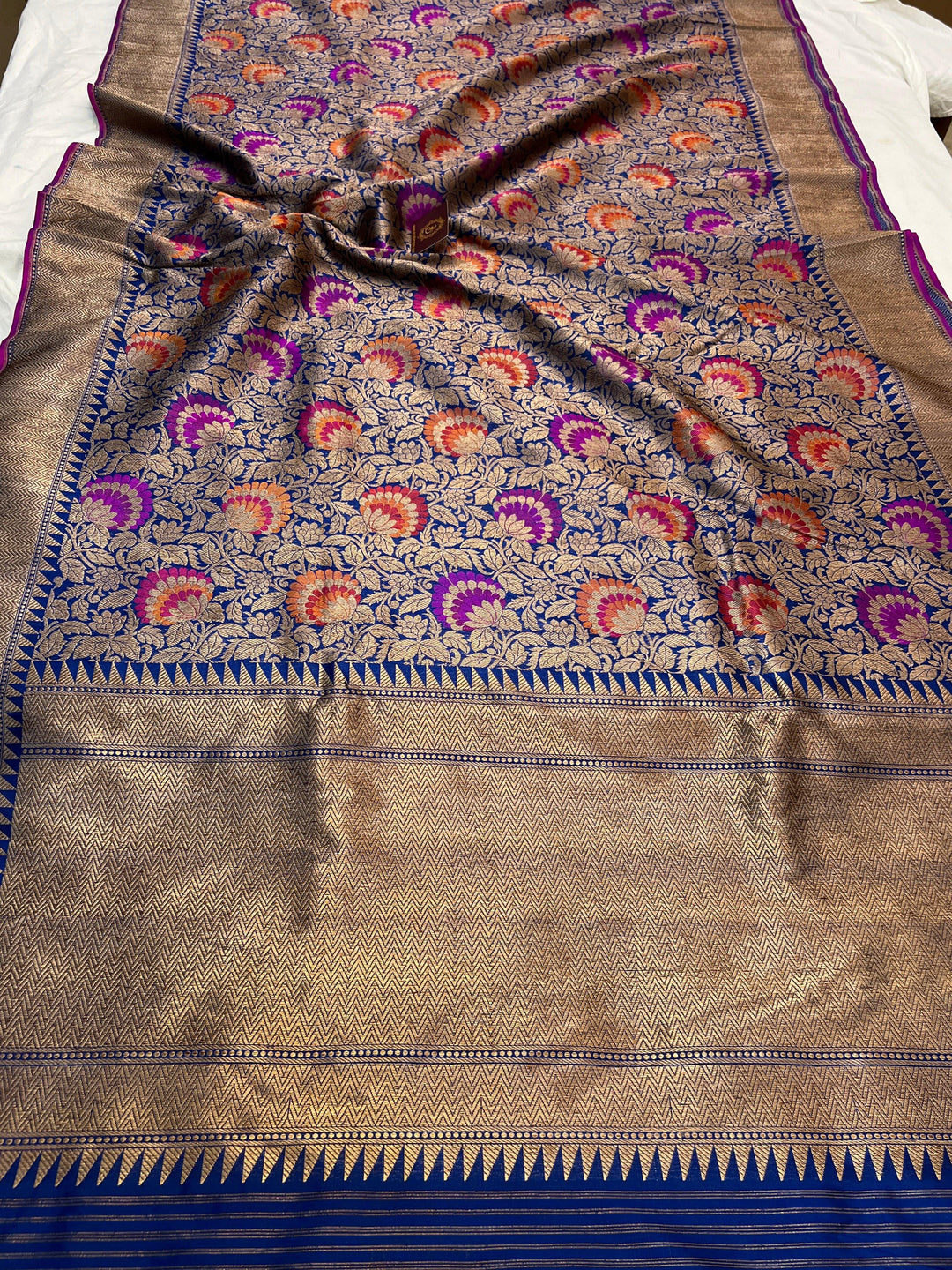 Royal Blue Katan Silk Banarasi Saree | Handloom Jaal 