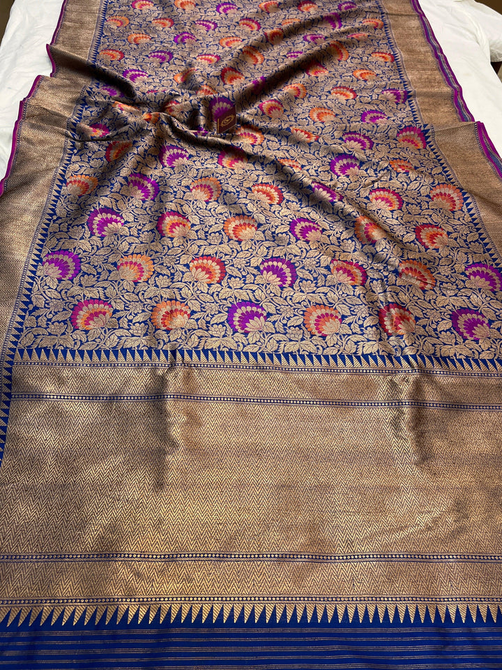 Royal Blue Katan Silk Banarasi Saree | Handloom Jaal 