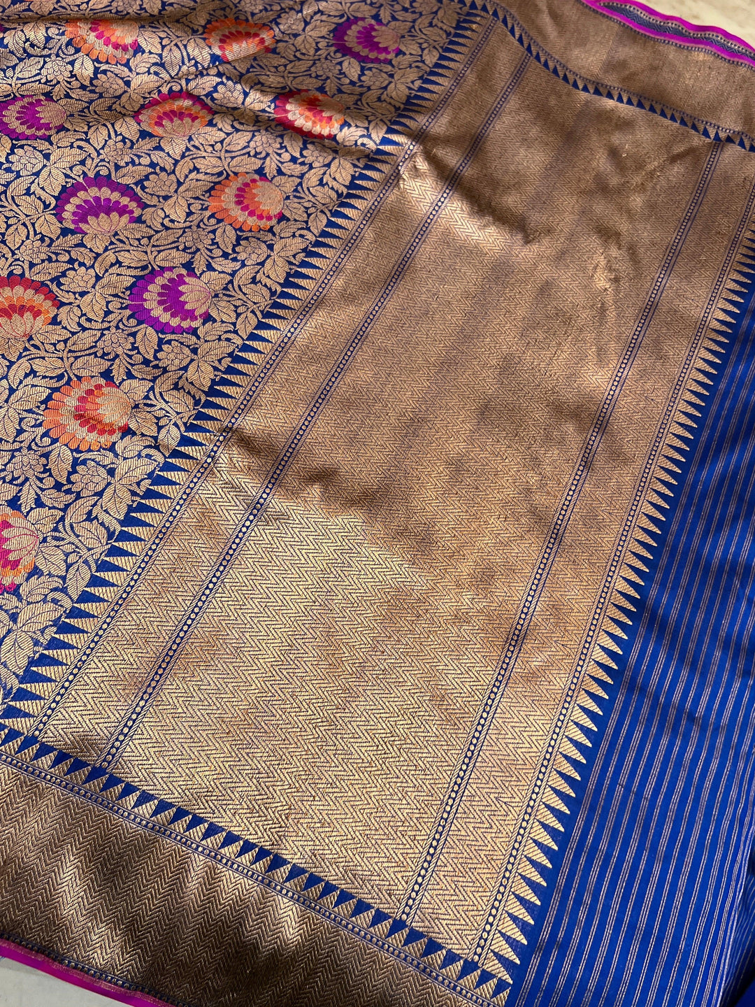 Royal Blue Katan Silk Banarasi Saree | Handloom Jaal 