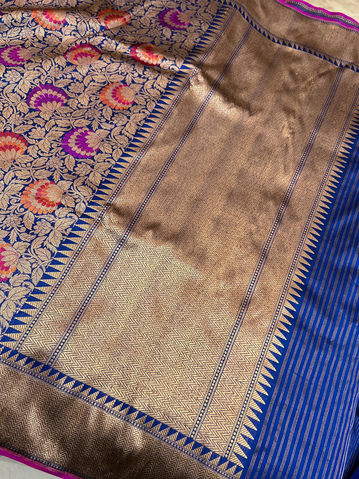 Royal Blue Katan Silk Banarasi Saree | Handloom Jaal 