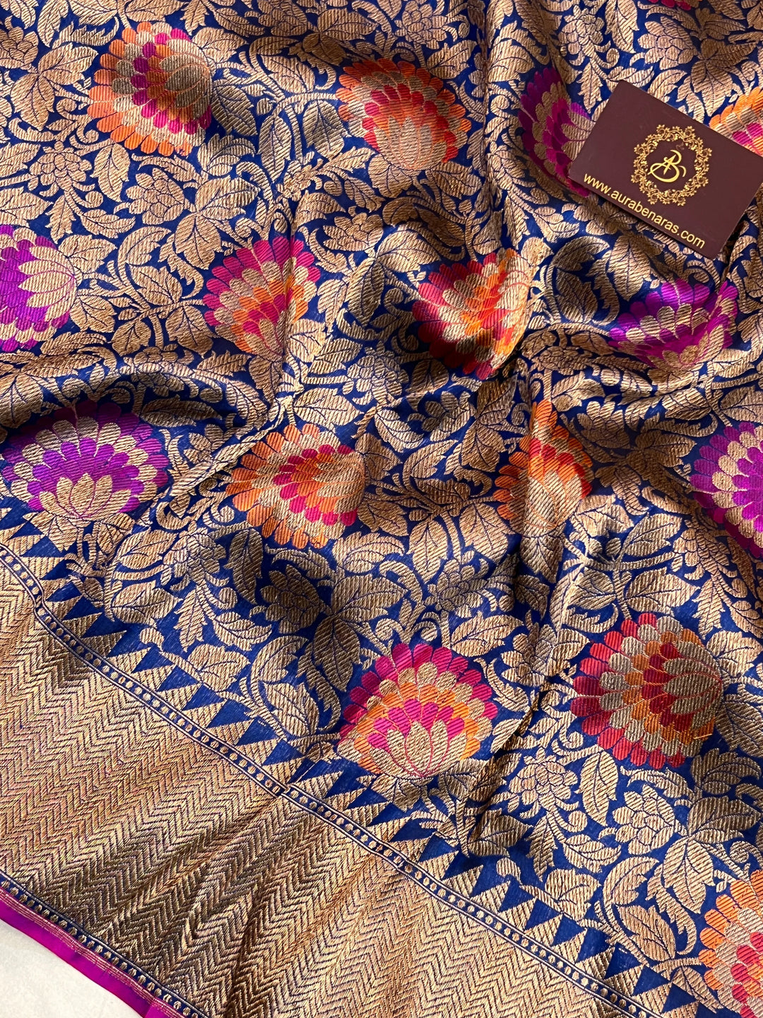 Royal Blue Katan Silk Banarasi Saree | Handloom Jaal 