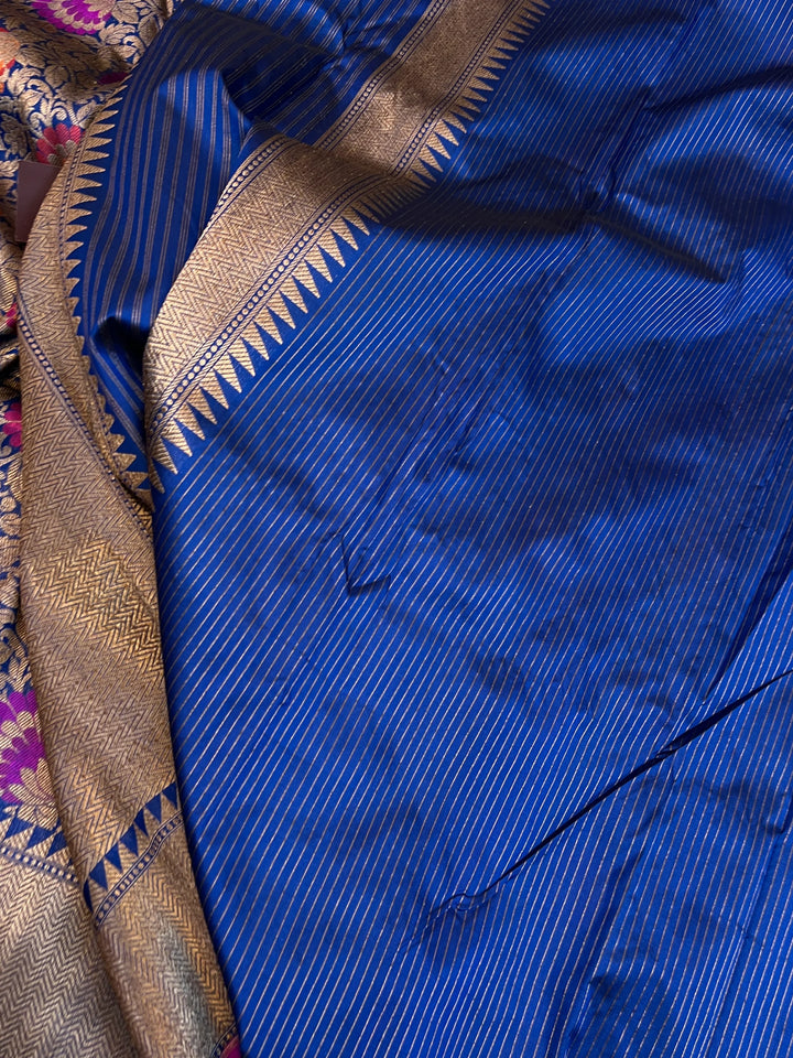 Royal Blue Katan Silk Banarasi Saree | Handloom Jaal 