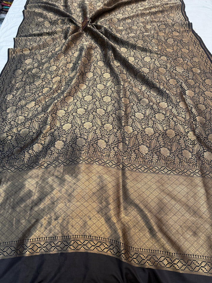 Black Pure Katan silk Handloom Banarasi Saree