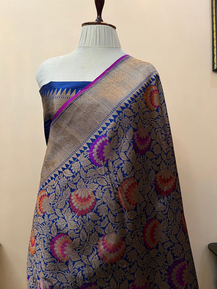 Royal Blue Katan Silk Banarasi Saree | Handloom Jaal 