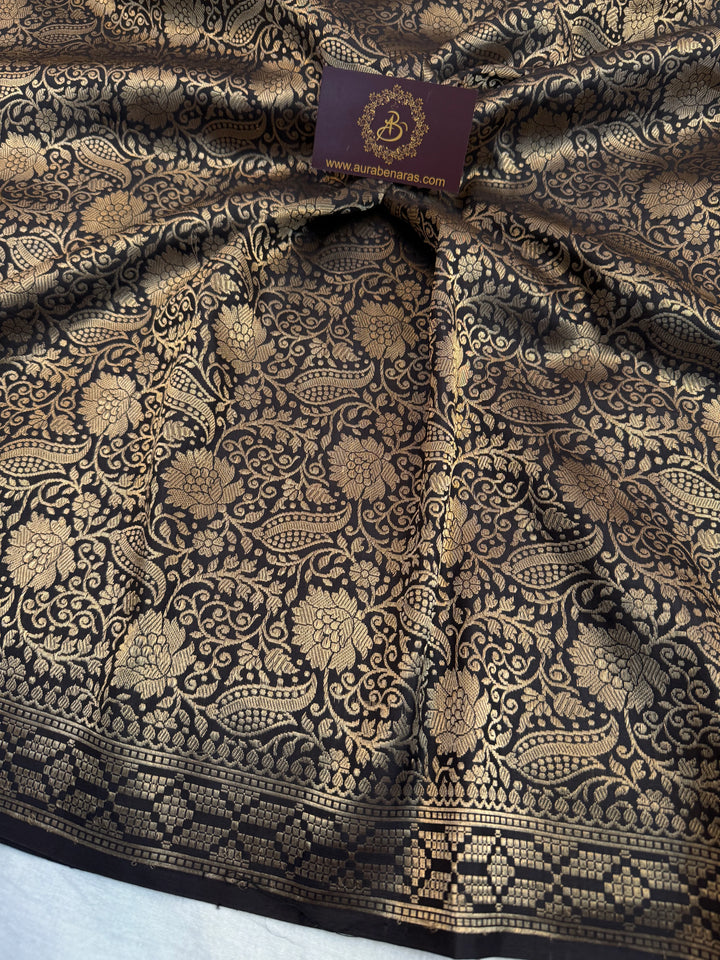 Black Pure Katan silk Handloom Banarasi Saree