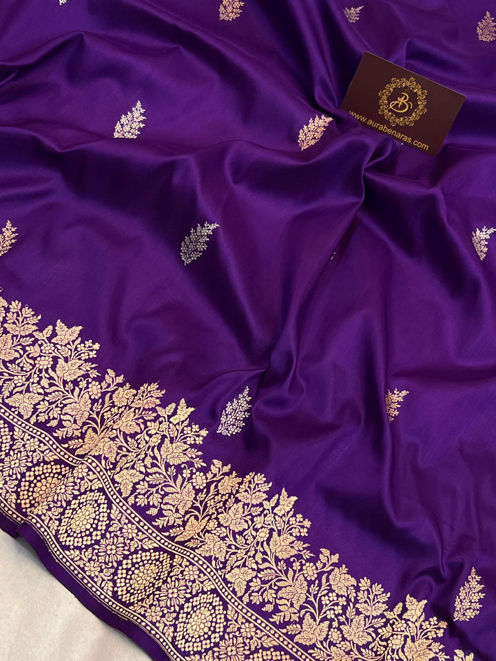 Purple Pure Katan Silk Handloom Banarasi Saree