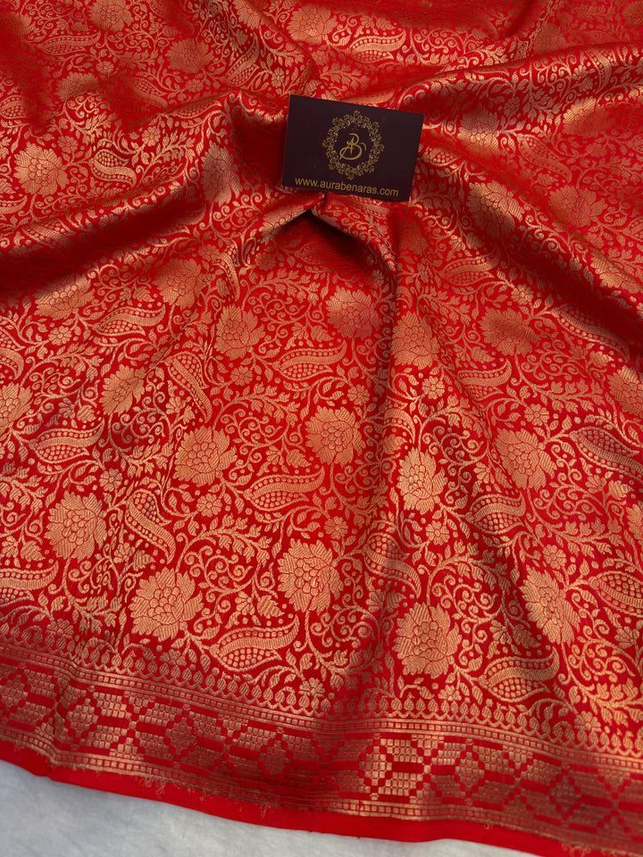 Red Pure Katan silk Handloom Banarasi Saree