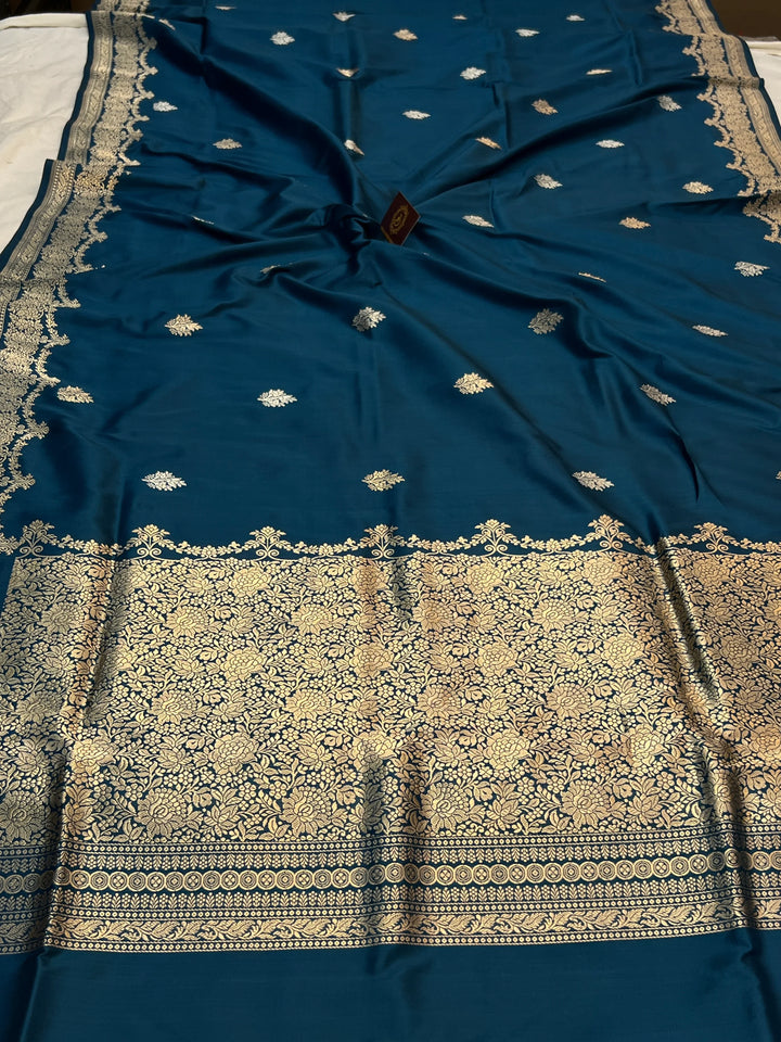 Rama Blue Pure Katan Silk Handloom Banarasi Saree