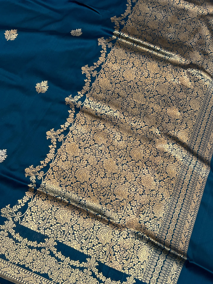 Rama Blue Pure Katan Silk Handloom Banarasi Saree