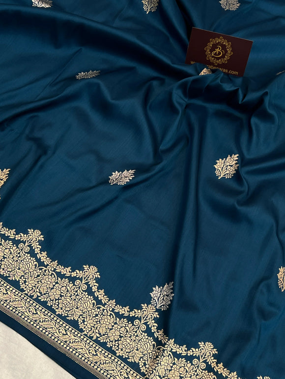 Rama Blue Pure Katan Silk Handloom Banarasi Saree