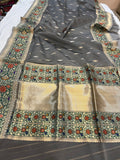  Grey Banarasi Handloom Kora Silk Saree - Aura Benaras