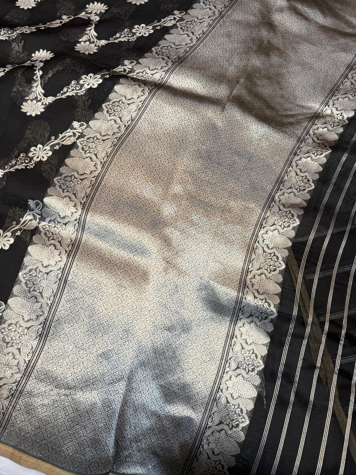Black Pure Kora Silk Handloom Banarasi Saree