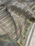  Grey Banarasi Handloom Kora Silk Saree - Aura Benaras