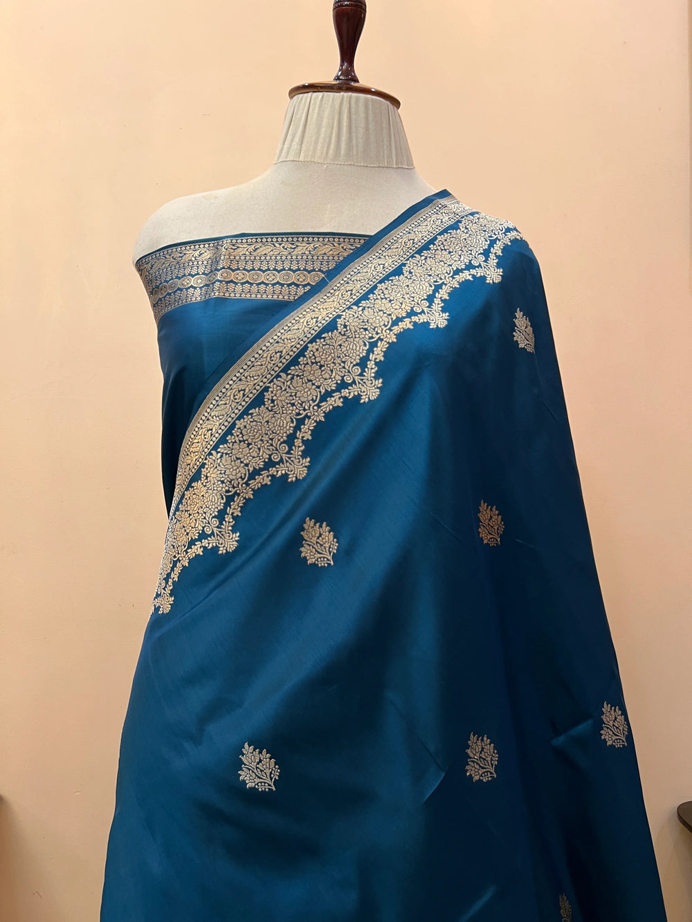 Rama Blue Pure Katan Silk Handloom Banarasi Saree