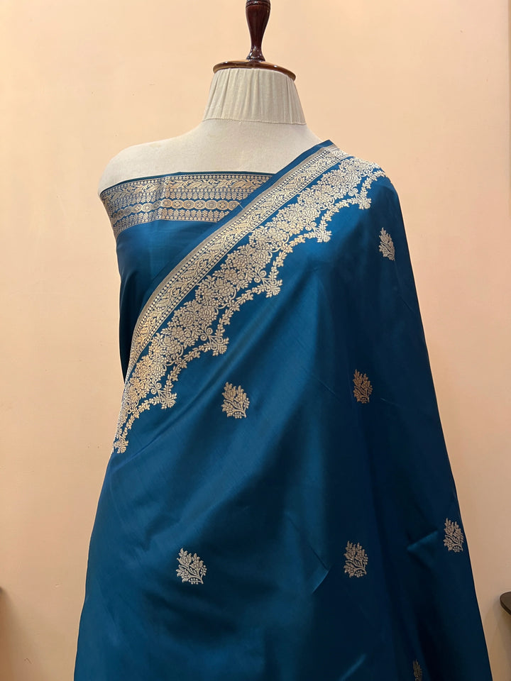 Rama Blue Pure Katan Silk Handloom Banarasi Saree