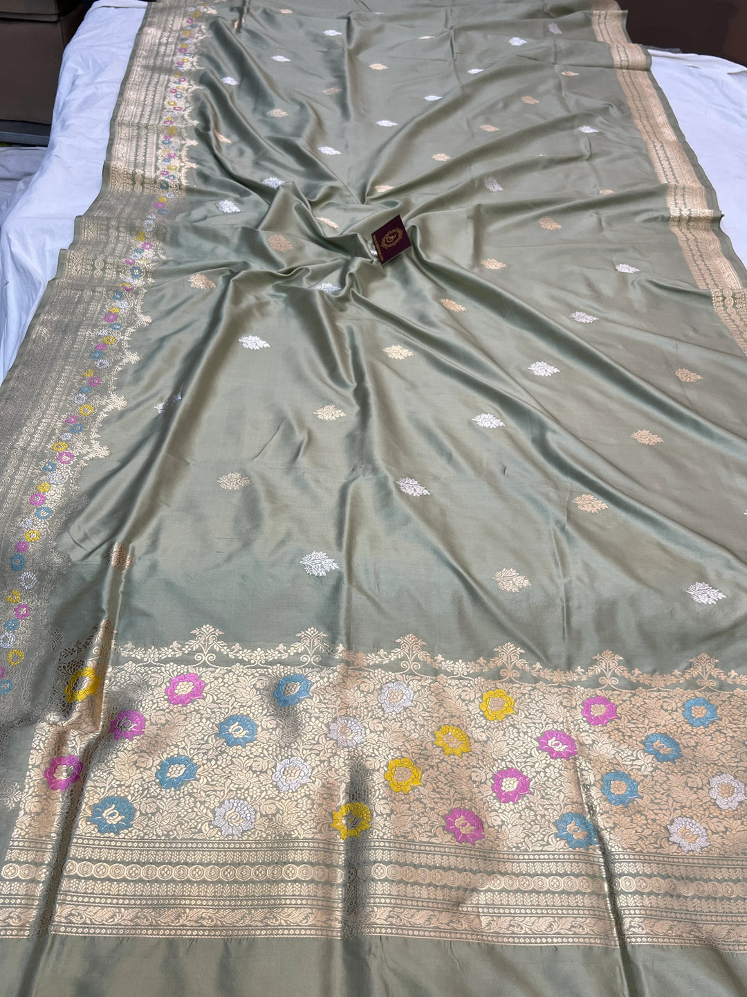 Sage Grey Pure Katan Silk Handloom Banarasi Saree