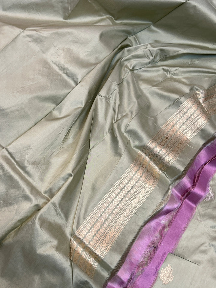 Sage Grey Pure Katan Silk Handloom Banarasi Saree