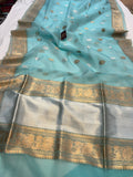 Blue Banarasi Handloom Kora Silk Saree - Aura Benaras