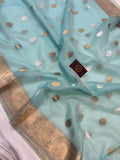 Blue Banarasi Handloom Kora Silk Saree - Aura Benaras