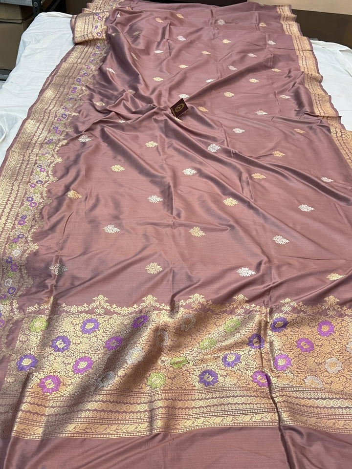 Onion Pure Katan Silk Handloom Banarasi Saree