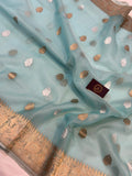 Blue Banarasi Handloom Kora Silk Saree - Aura Benaras