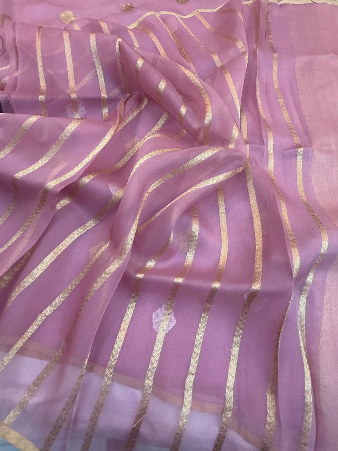 Pastel Pink Kora Silk Banarasi Saree with Sona Rupa Butis