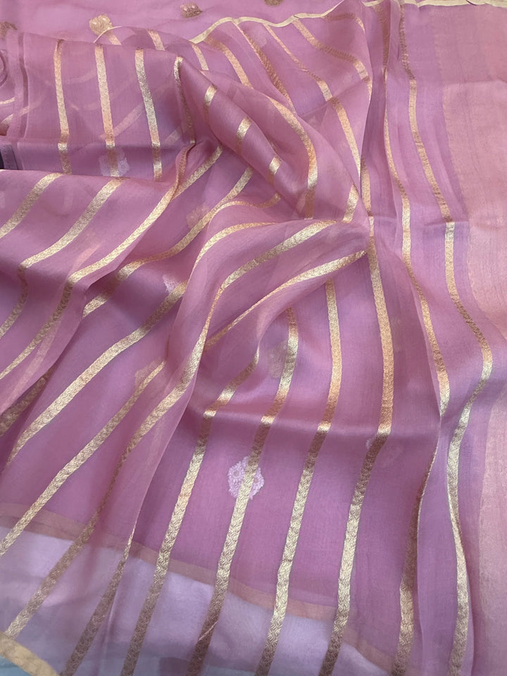 Pastel Pink Kora Silk Banarasi Saree with Sona Rupa Butis