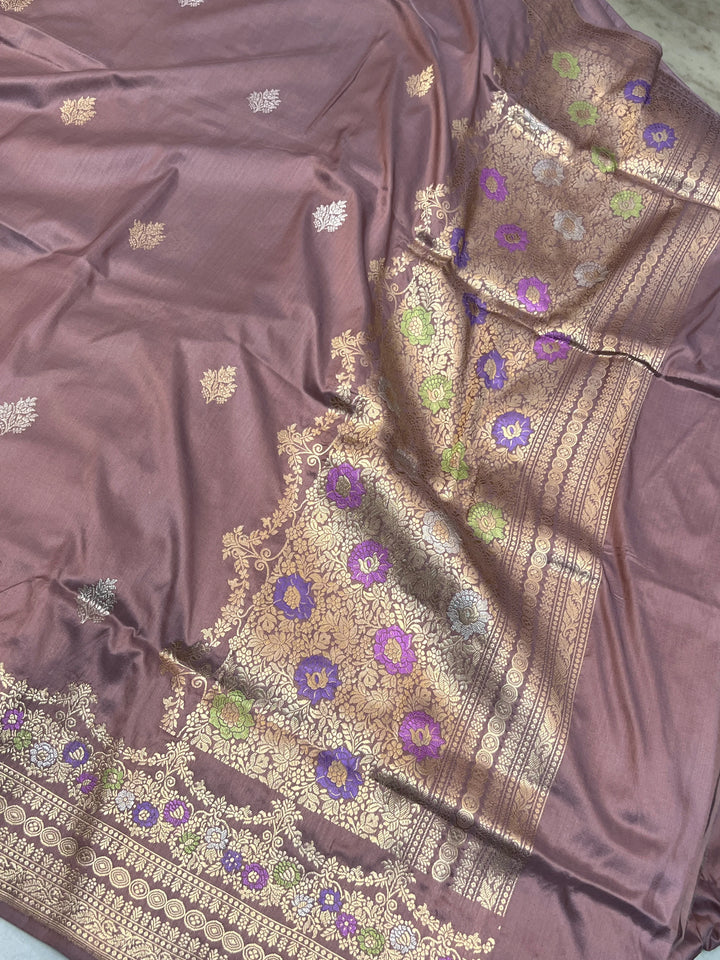 Onion Pure Katan Silk Handloom Banarasi Saree