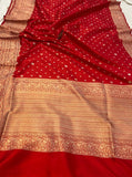 Red Pure Banarasi Handloom Katan Silk Saree - Aura Benaras