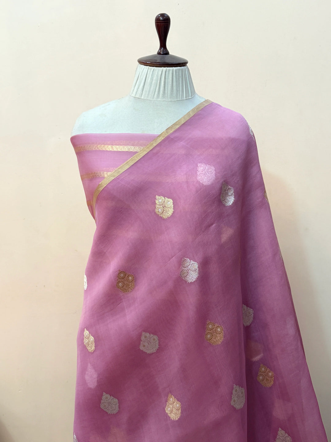 Pastel Pink Kora Silk Banarasi Saree with Sona Rupa Butis