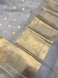 Ash Grey Banarasi Handloom Kora Silk Saree - Aura Benaras