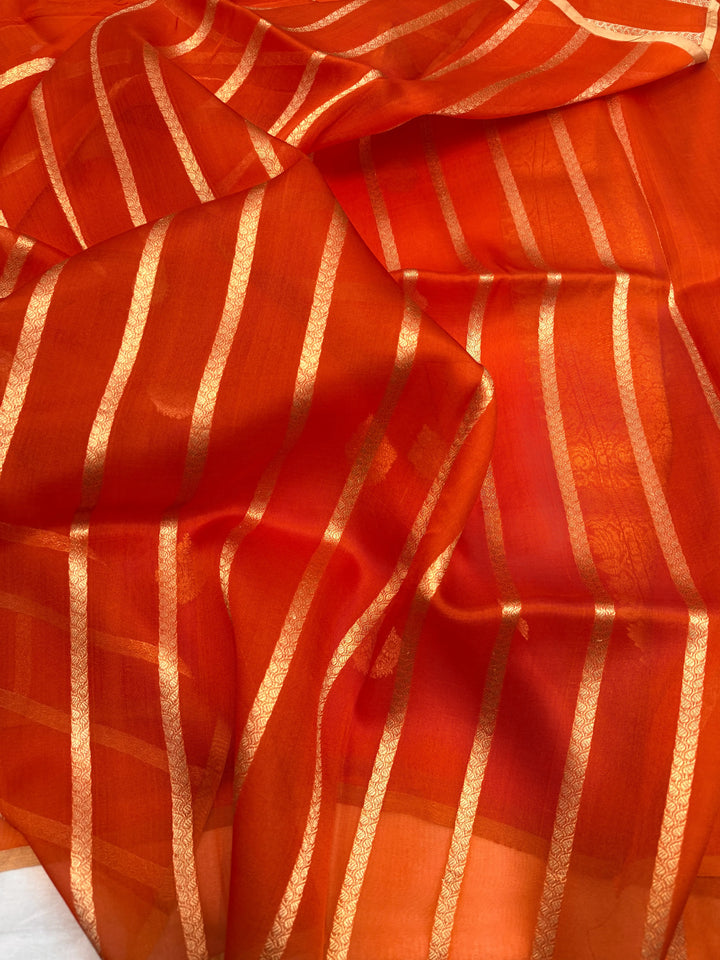 Orange Pure Kora Silk Handloom Banarasi Saree