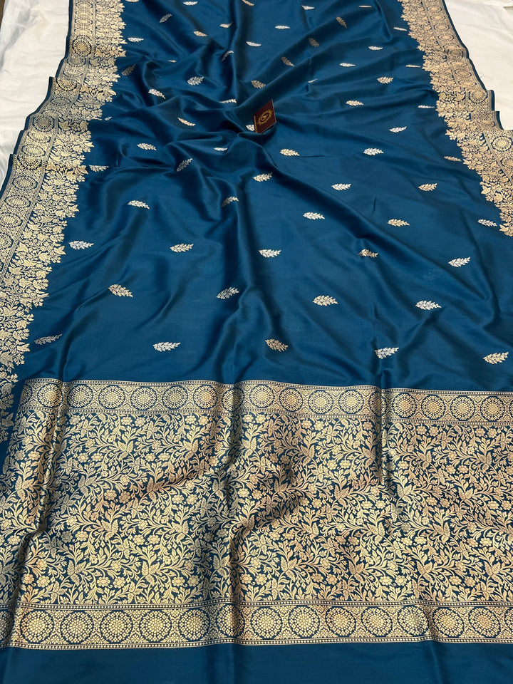 Rama Blue Pure Katan Silk Handloom Banarasi Saree