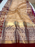 Peach Pure Banarasi Handloom Kora Silk Saree