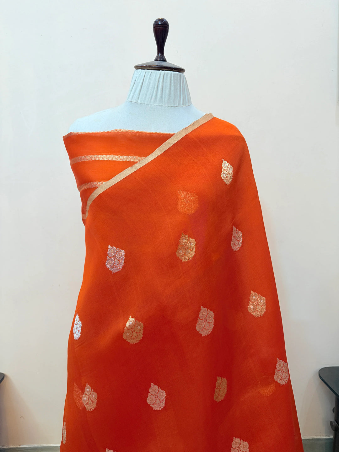 Orange Pure Kora Silk Handloom Banarasi Saree