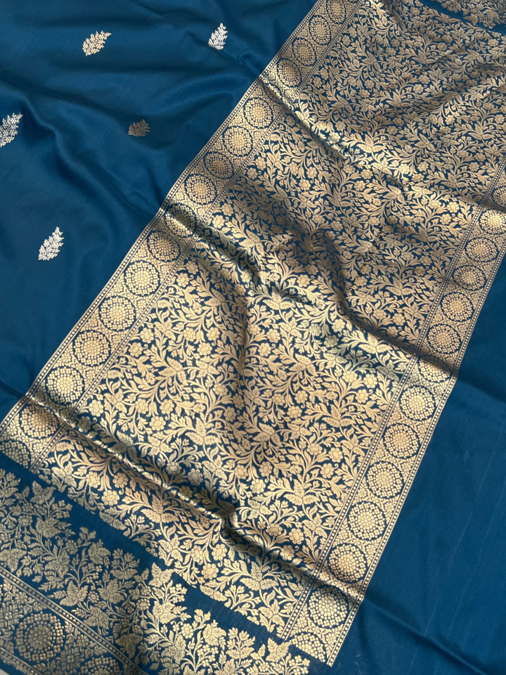 Rama Blue Pure Katan Silk Handloom Banarasi Saree