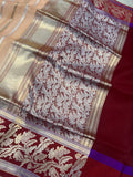 Peach Pure Banarasi Handloom Kora Silk Saree