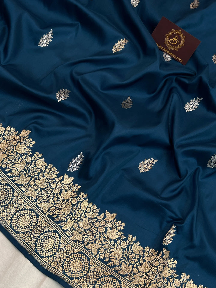 Rama Blue Pure Katan Silk Handloom Banarasi Saree